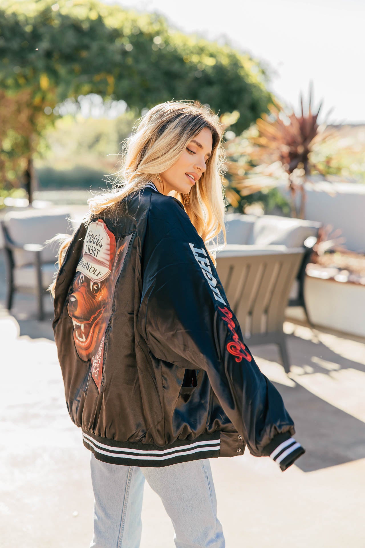 LICENSED!! "Coors Light" Official Nylon Bomber Jacket in Black Satin