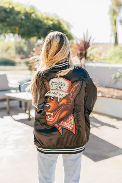 LICENSED!! "Coors Light" Official Nylon Bomber Jacket in Black Satin