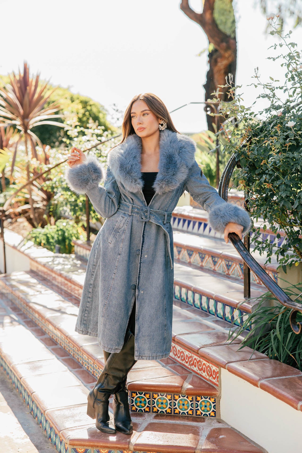 Denim and Faux Fur Trench - PRE ORDER