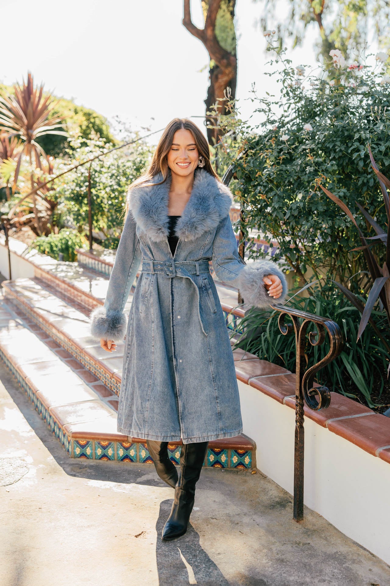 Denim and Faux Fur Trench - PRE ORDER