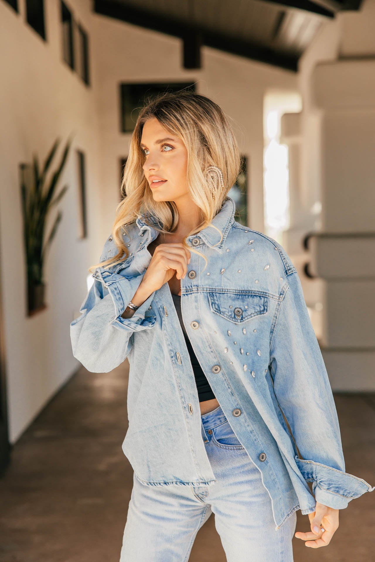 NEW!! Rhinestone Denim Shacket