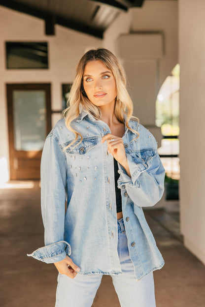 NEW!! Rhinestone Denim Shacket