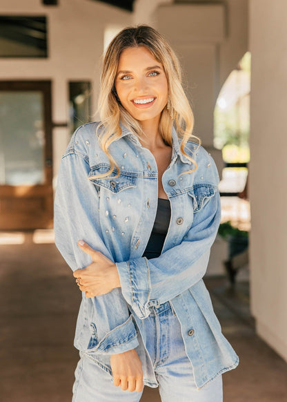 NEW!! Rhinestone Denim Shacket