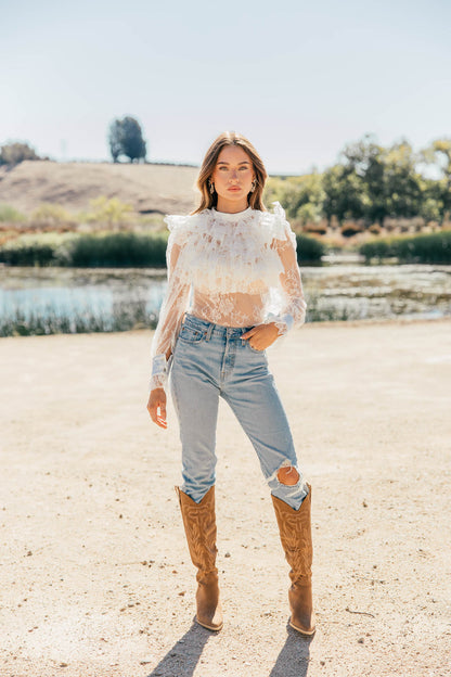 NEW!! "Vera" Ruffle Lace Top in White