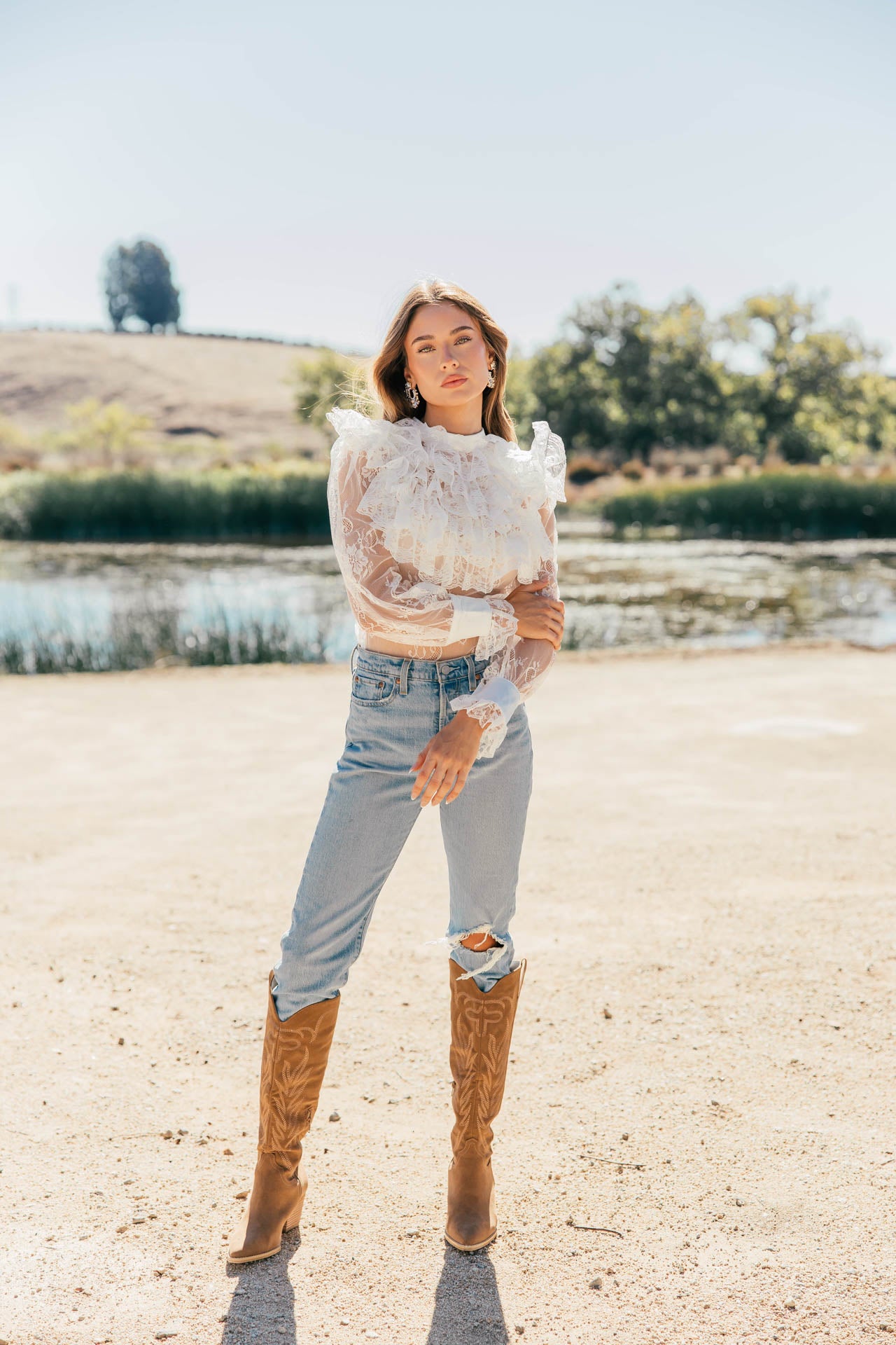 NEW!! "Vera" Ruffle Lace Top in White