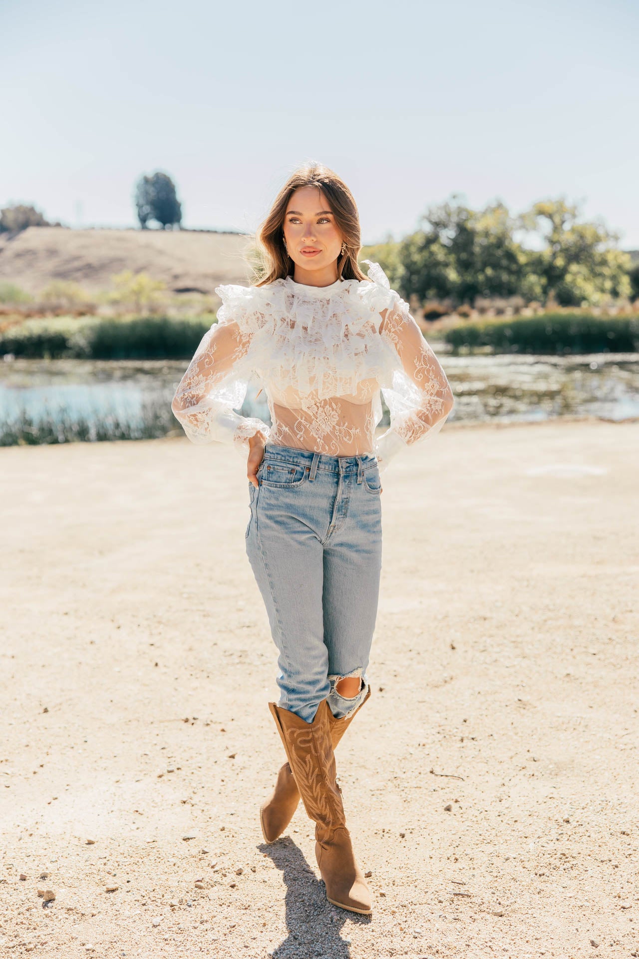 NEW!! "Vera" Ruffle Lace Top in White