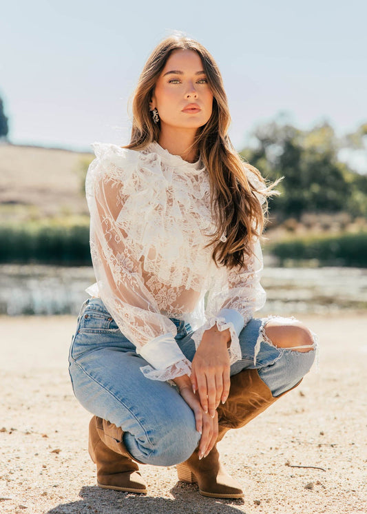 NEW!! "Vera" Ruffle Lace Top in White