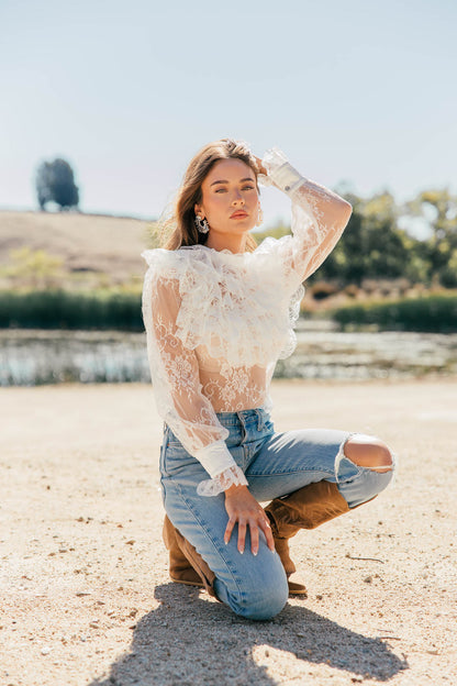 NEW!! "Vera" Ruffle Lace Top in White