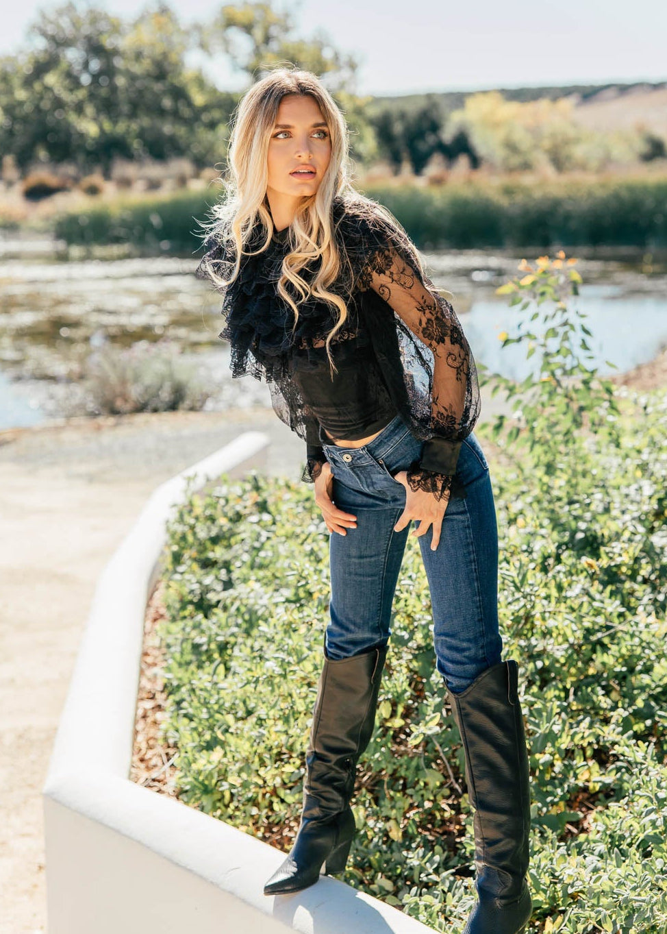 NEW!! "Vera" Ruffle Lace Top in Black