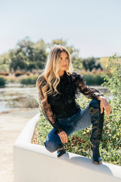 NEW!! "Vera" Ruffle Lace Top in Black