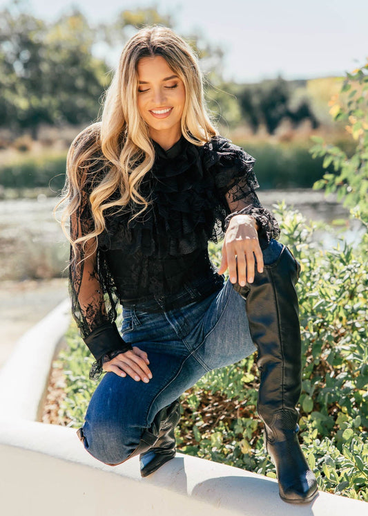 NEW!! "Vera" Ruffle Lace Top in Black