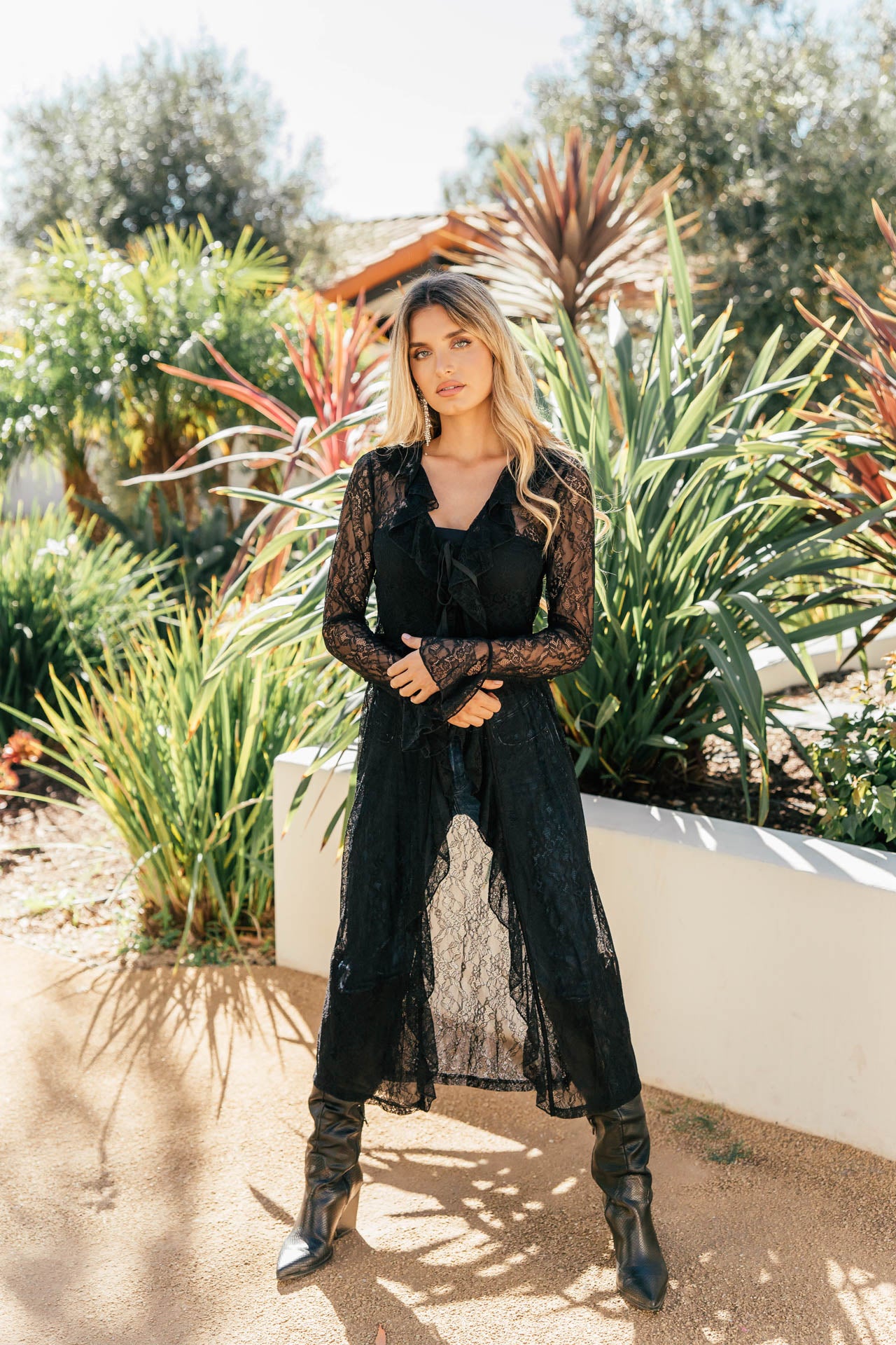 NEW!! Sheer Lace Ruffle Duster in Black