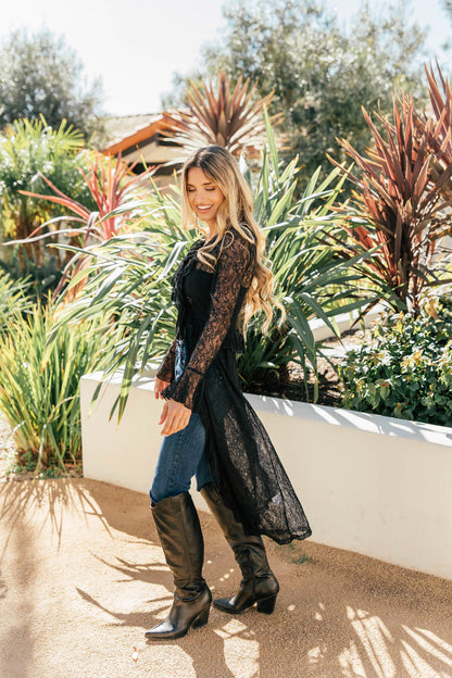 NEW!! Sheer Lace Ruffle Duster in Black