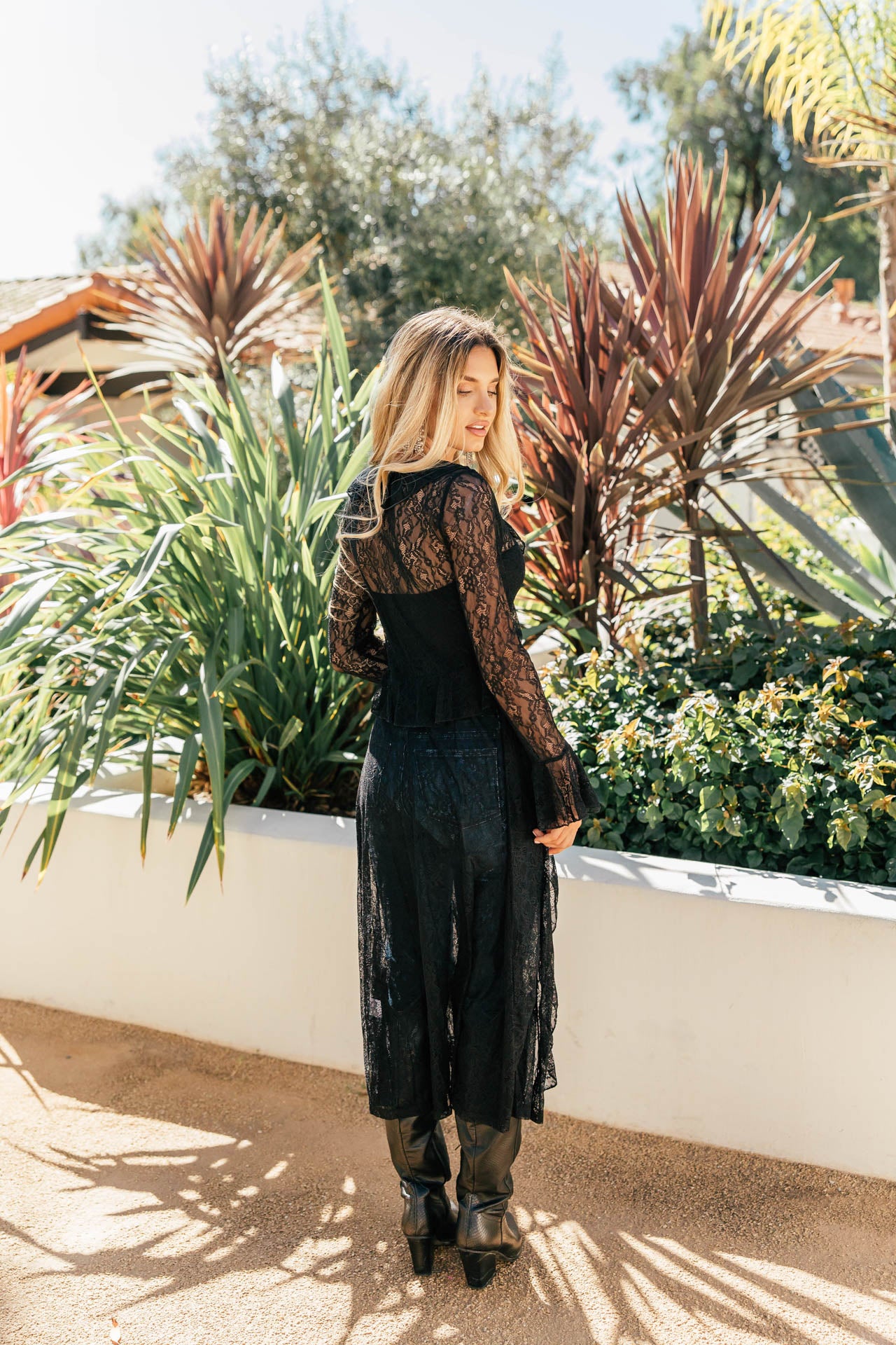 NEW!! Sheer Lace Ruffle Duster in Black