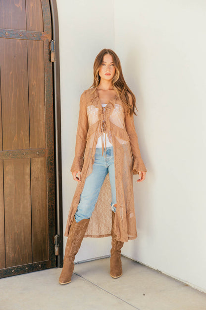 NEW!! Sheer Lace Ruffle Duster in Nude