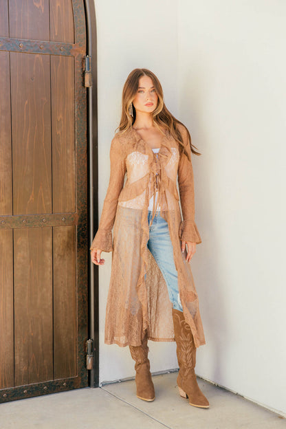 NEW!! Sheer Lace Ruffle Duster in Nude
