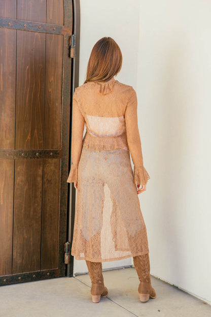 NEW!! Sheer Lace Ruffle Duster in Nude