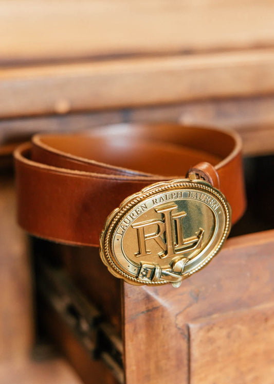 Vintage Ralph Lauren Brown Belt w/ Gold Buckle Size Medium