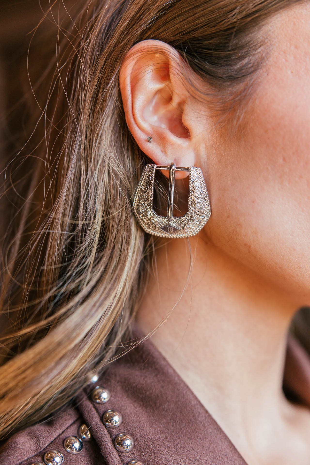 AS SEEN ON ELLA LANGLEY!! Buckle Betty Mini Earrings in Silver