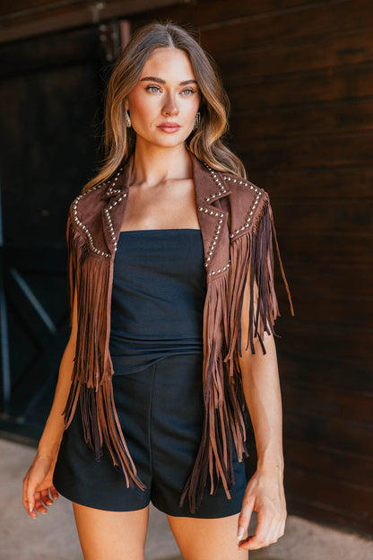 NEW!! The "Wrangler" Studded Fringe Suede Shawl in Espresso