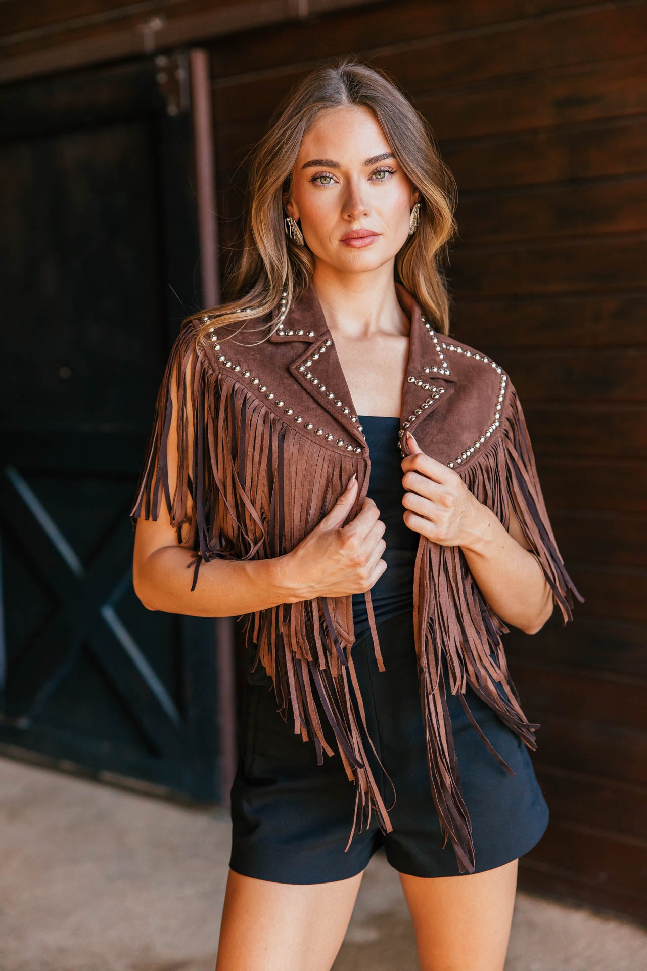 NEW!! The "Wrangler" Studded Fringe Suede Shawl in Espresso