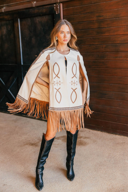 NEW!! "Saddle" Embroidered Fringe Cape