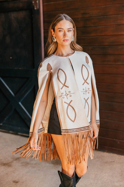 NEW!! "Saddle" Embroidered Fringe Cape