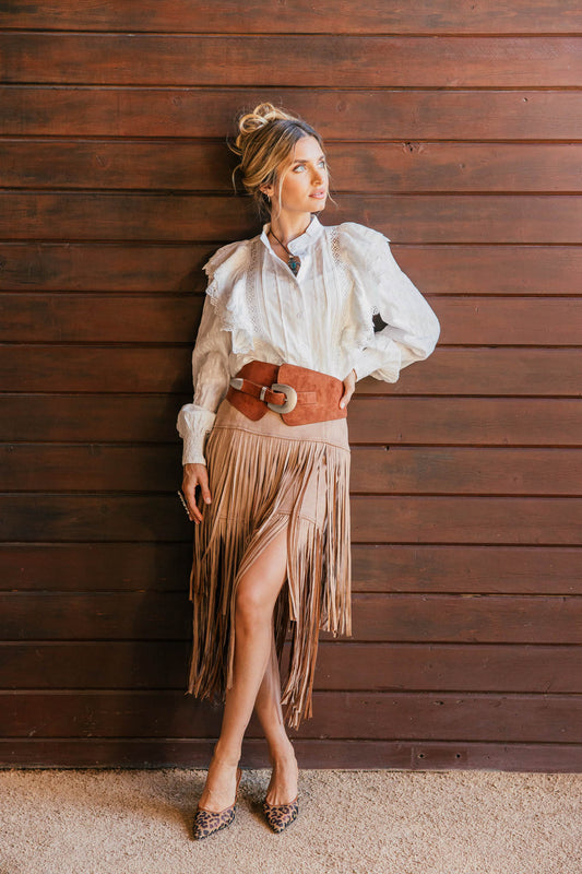 NEW!! Wild West Tiered Fringe Midi Skirt