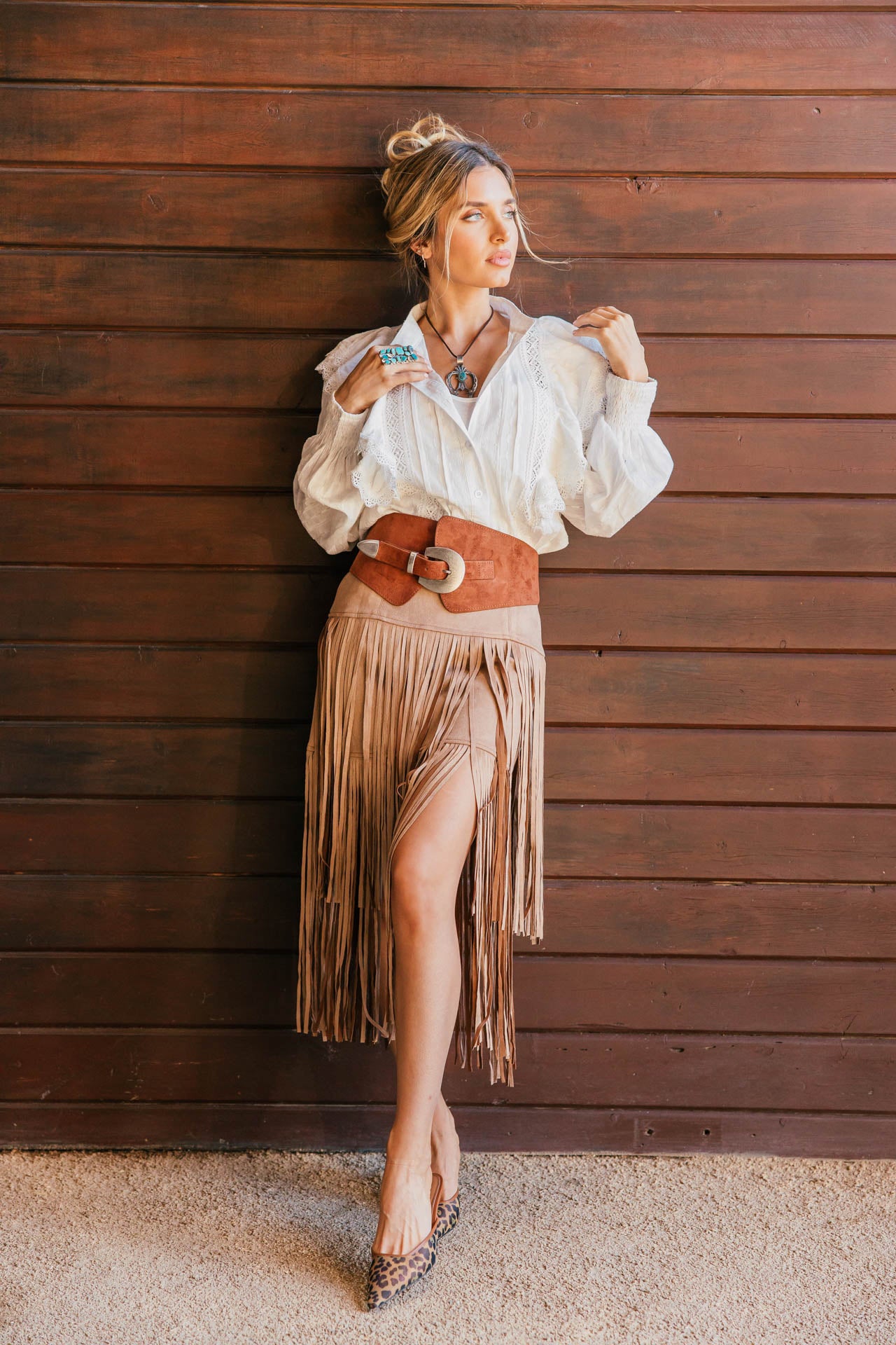 Wild West Tiered Fringe Midi Skirt