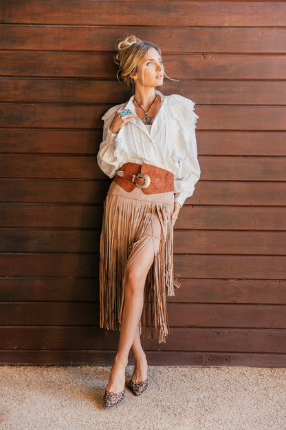 Wild West Tiered Fringe Midi Skirt