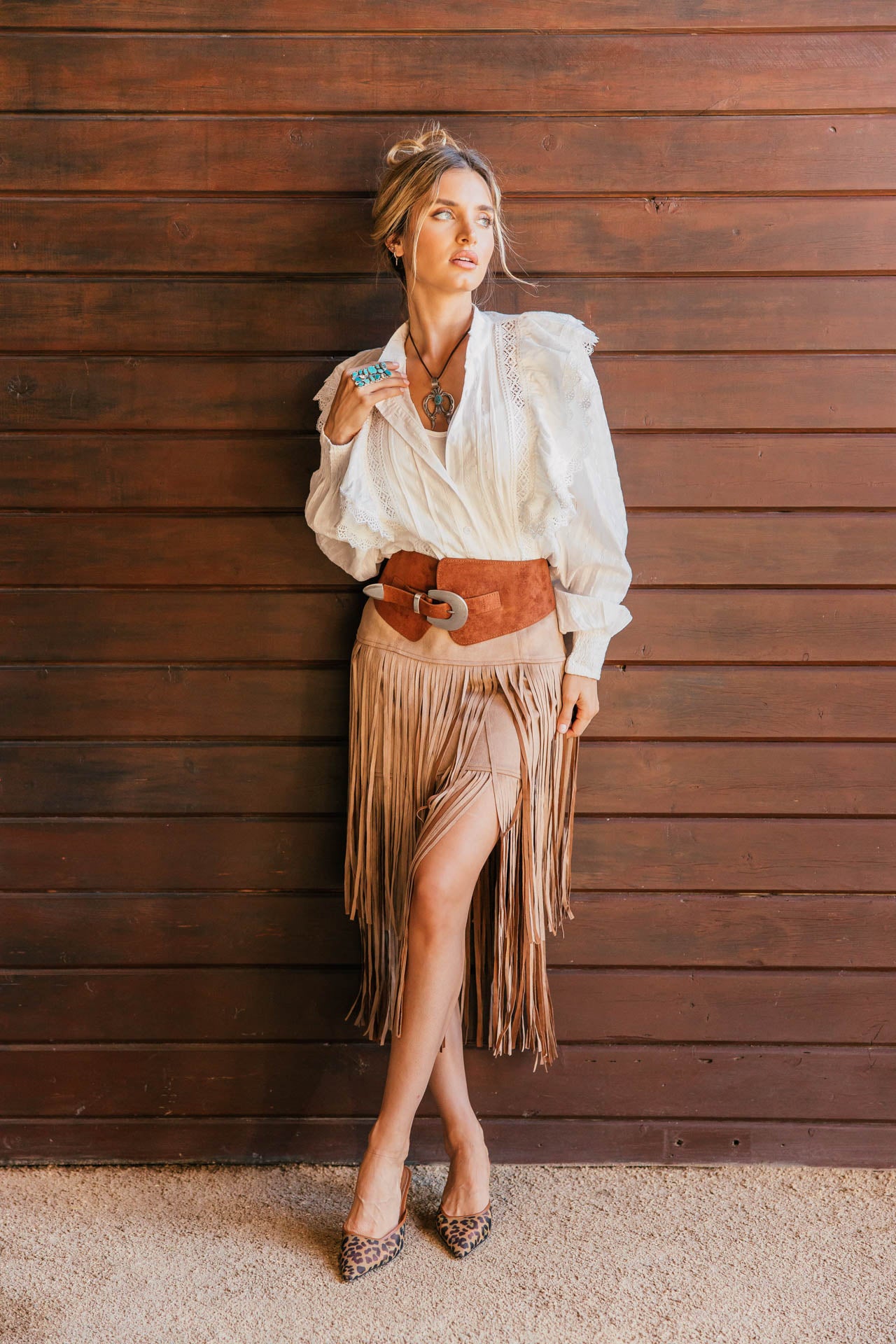 Wild West Tiered Fringe Midi Skirt