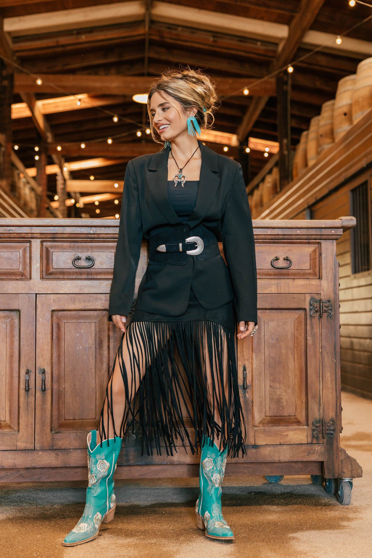 NEW!! " Lexi" Faux Suede Fringe Skirt in Black