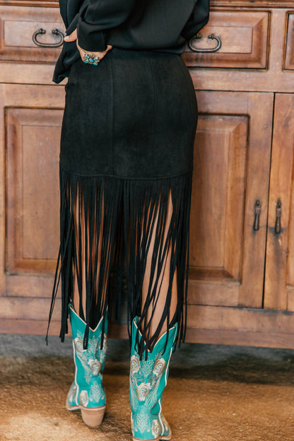 NEW!! " Lexi" Faux Suede Fringe Skirt in Black