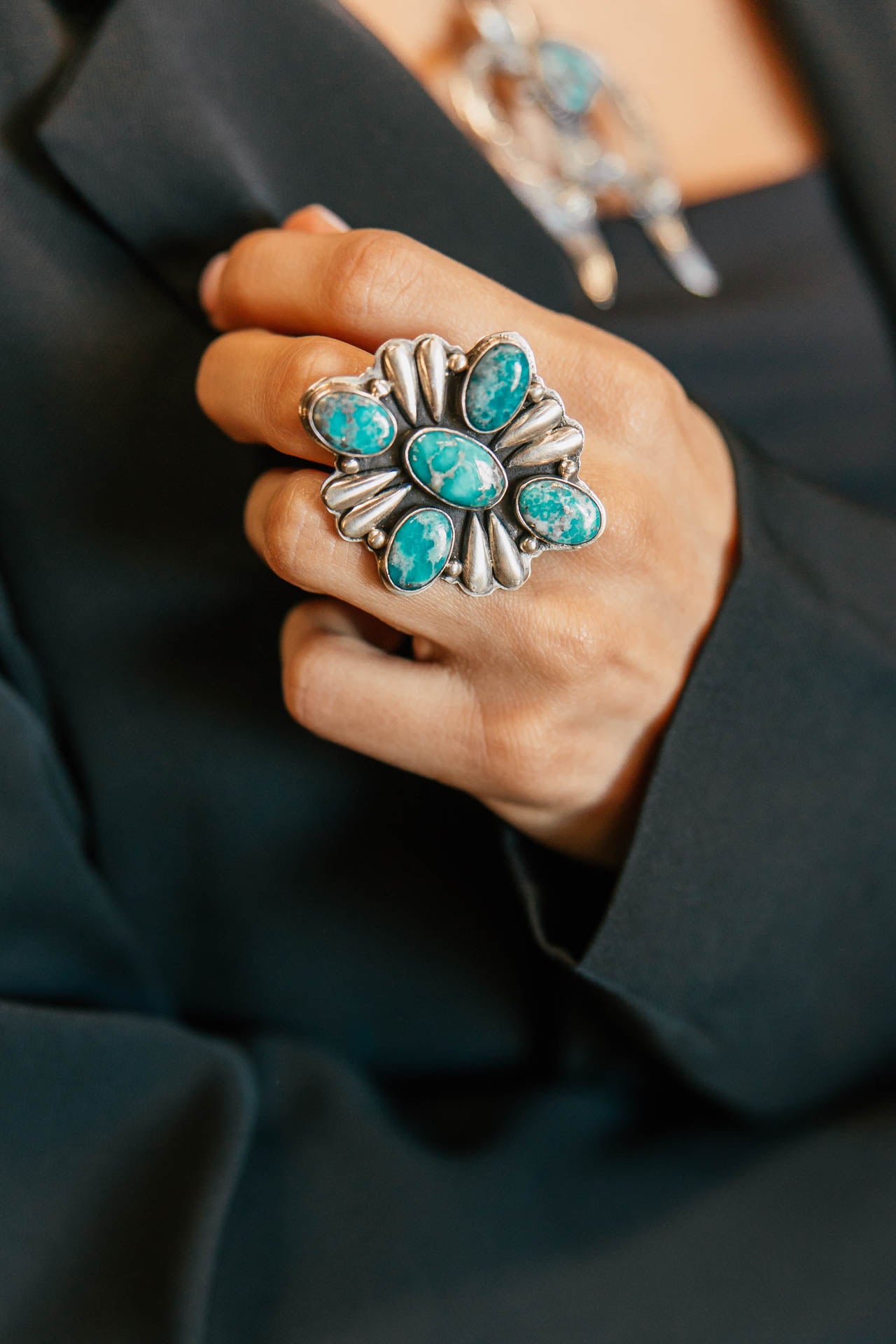 NEW!! "Canyon" Adjustable Kingman Turquoise Cluster Ring
