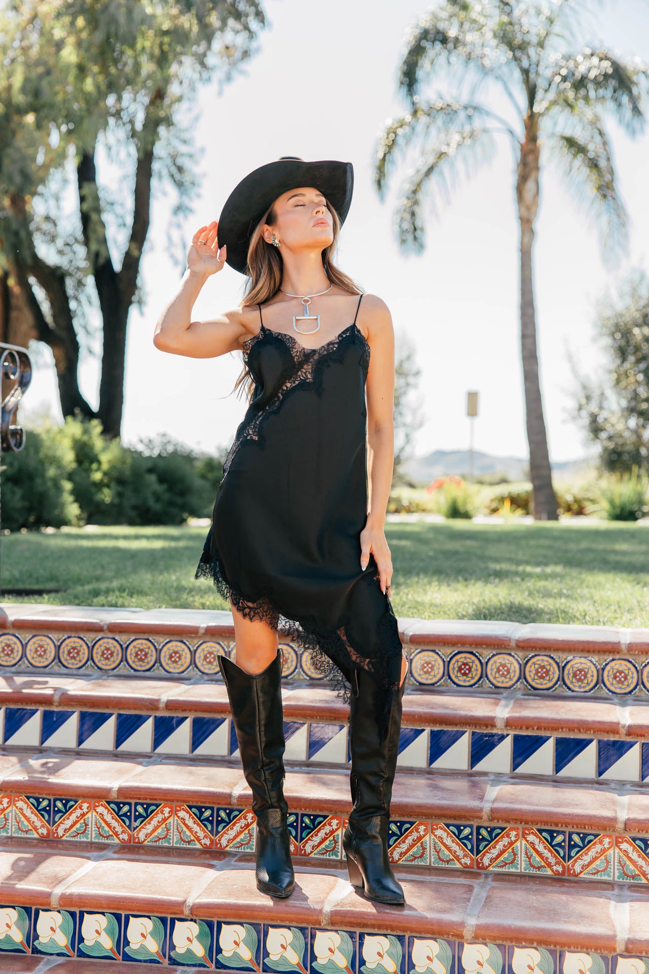NEW!! "Runway" Lace Satin Slip Dress in Black