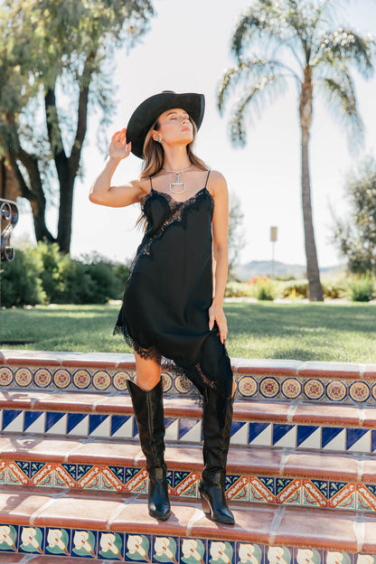NEW!! "Runway" Lace Satin Slip Dress in Black
