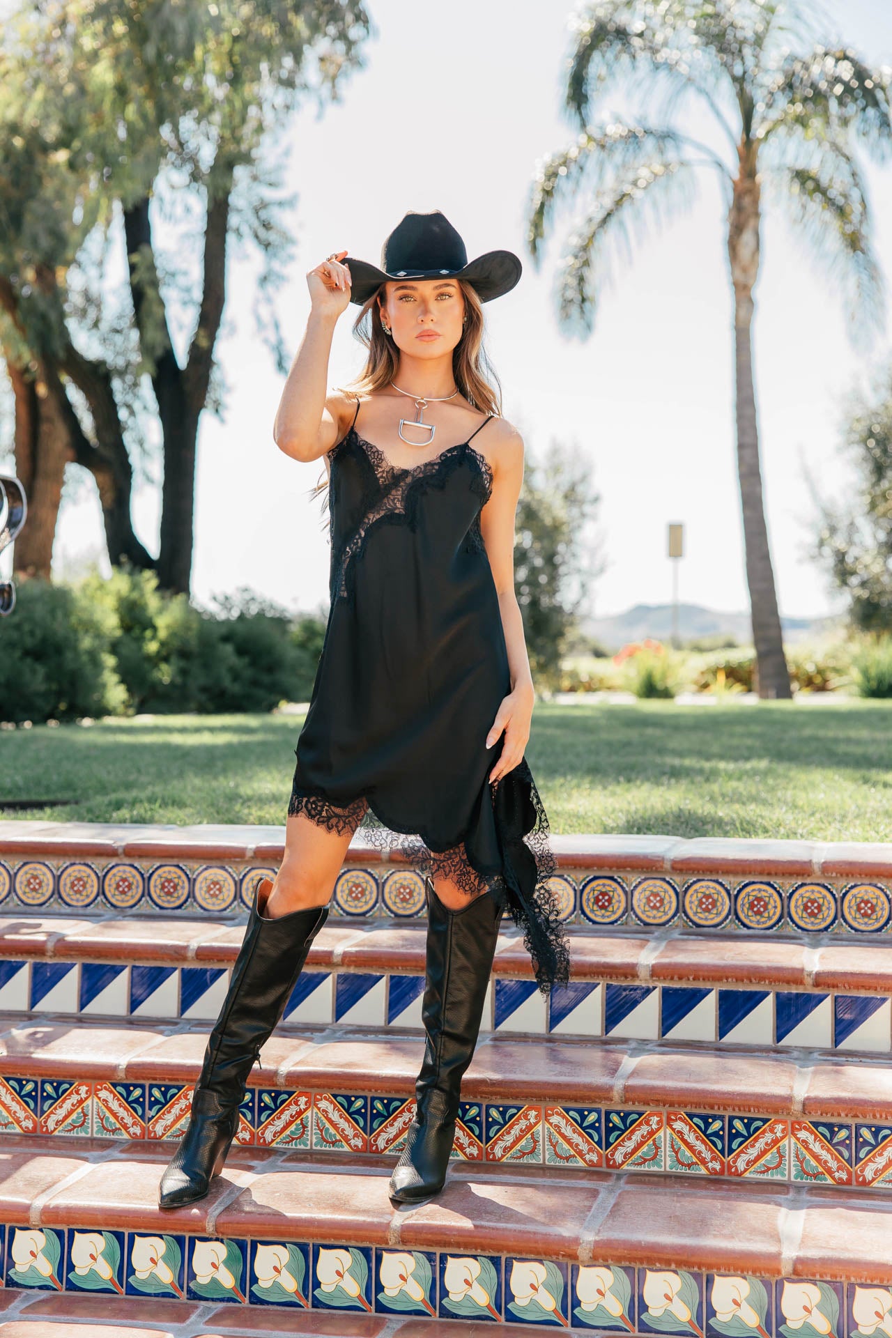 NEW!! "Runway" Lace Satin Slip Dress in Black