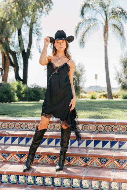 NEW!! "Runway" Lace Satin Slip Dress in Black