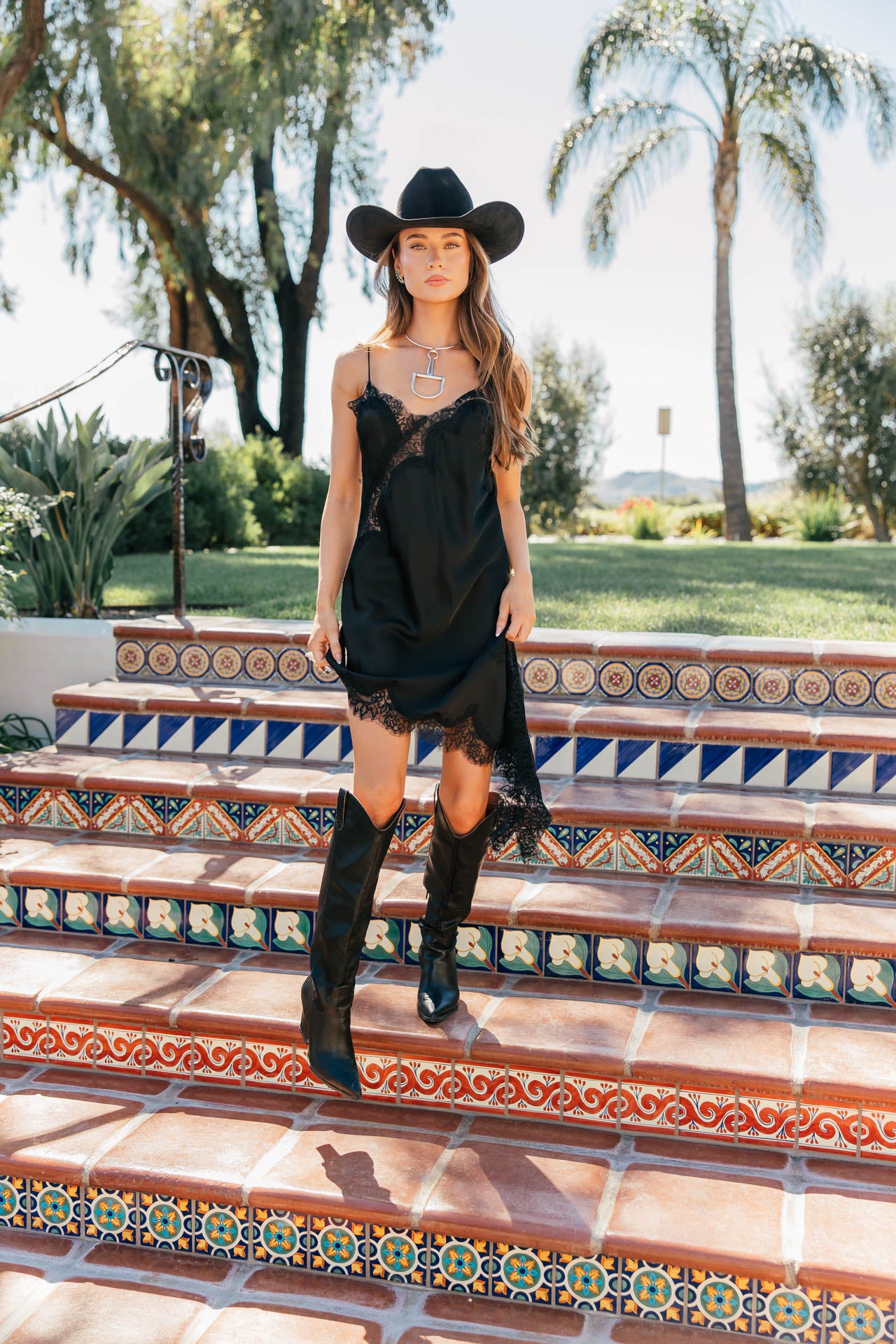 NEW!! "Runway" Lace Satin Slip Dress in Black