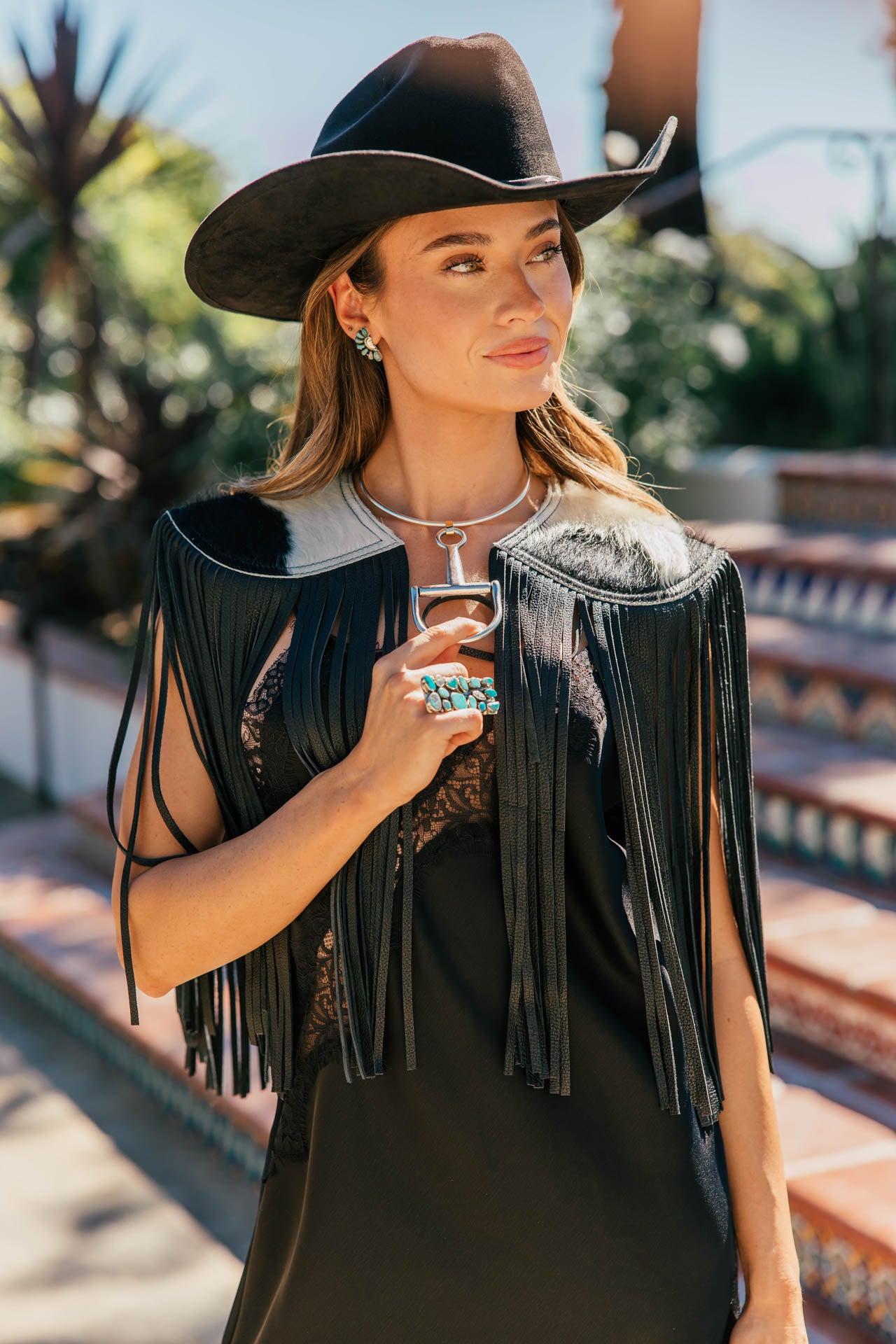 BEST SELLER!! Cowhide Fringe Shawl in Black
