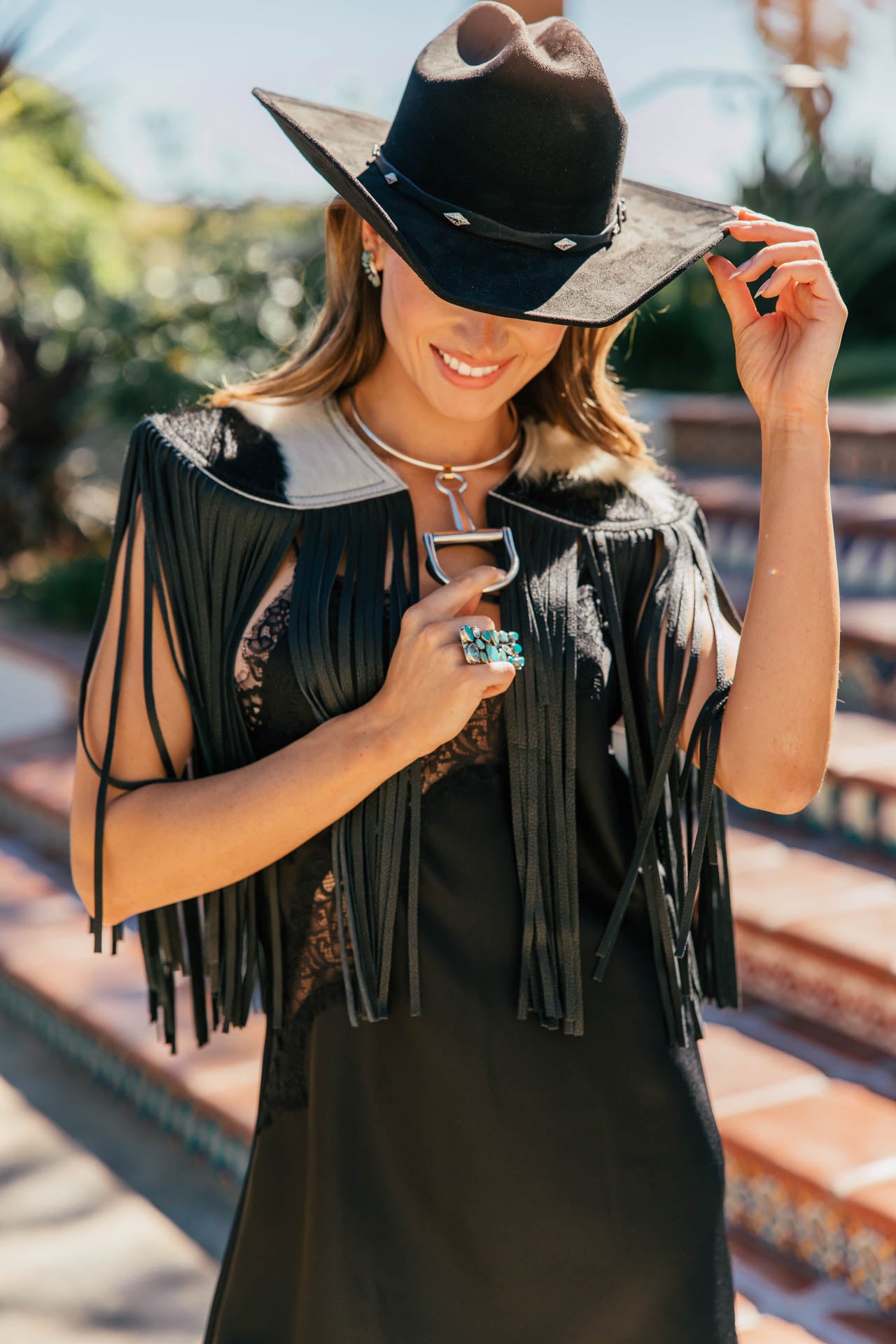 BEST SELLER!! Cowhide Fringe Shawl in Black