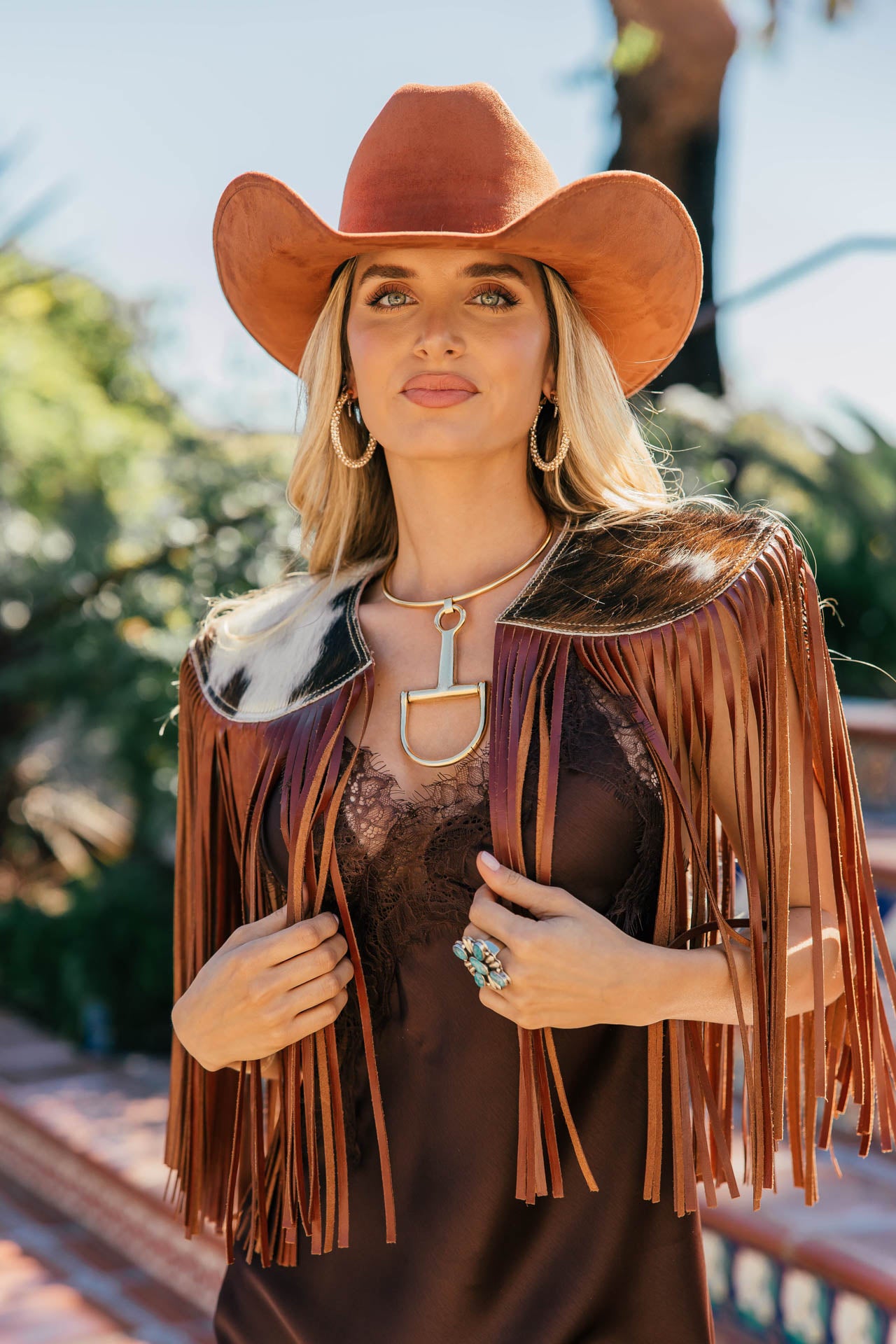 AS SEEN ON LILYAN COLE at the ACM AWARDS!! Cowhide Fringe Shawl in Tri-Color