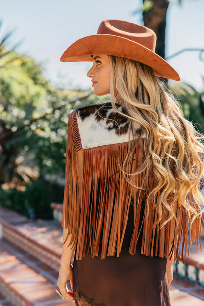 AS SEEN ON LILYAN COLE at the ACM AWARDS!! Cowhide Fringe Shawl in Tri-Color