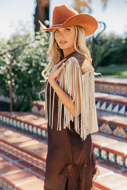 AS SEEN ON SHEA DURFEY & OTHERS!! Cowhide Fringe Shawl in Brown