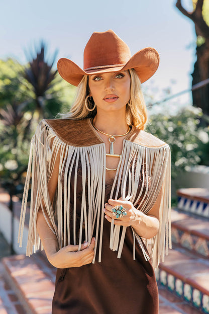 AS SEEN ON SHEA DURFEY & OTHERS!! Cowhide Fringe Shawl in Brown