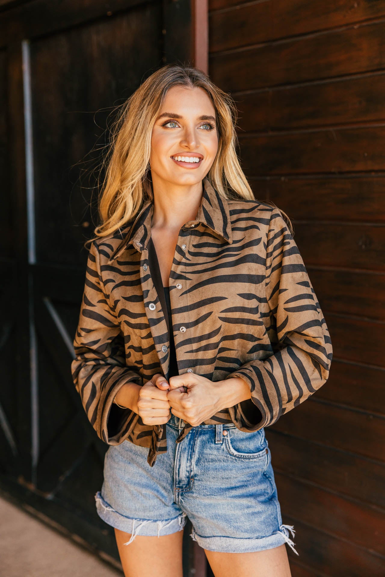 NEW!! Zebra Print Faux Suede Top in Olive