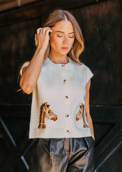 NEW!! Horse Cardigan Vest in Cream