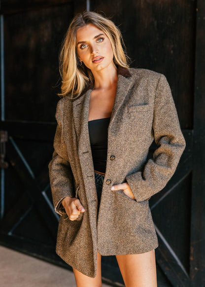 NEW!! Vintage Ralph Lauren Tweed Houndstooth Blazer w/ Velvet Collar Size 10