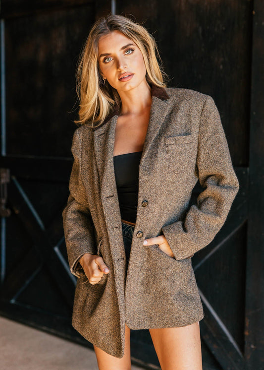 NEW!! Vintage Ralph Lauren Tweed Houndstooth Blazer w/ Velvet Collar Size 10