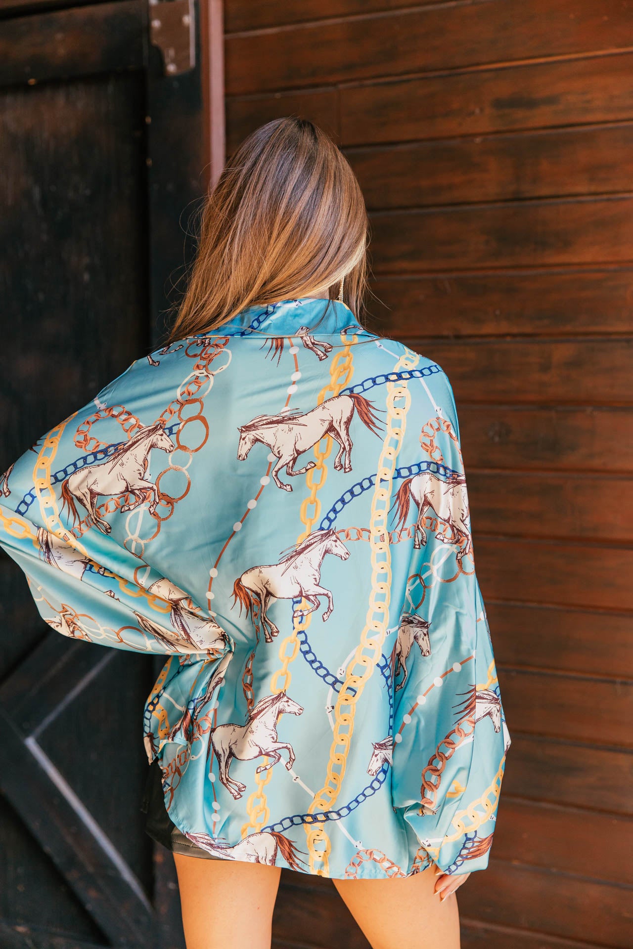 BEST SELLER!! Horseprint Satin Top in Blue